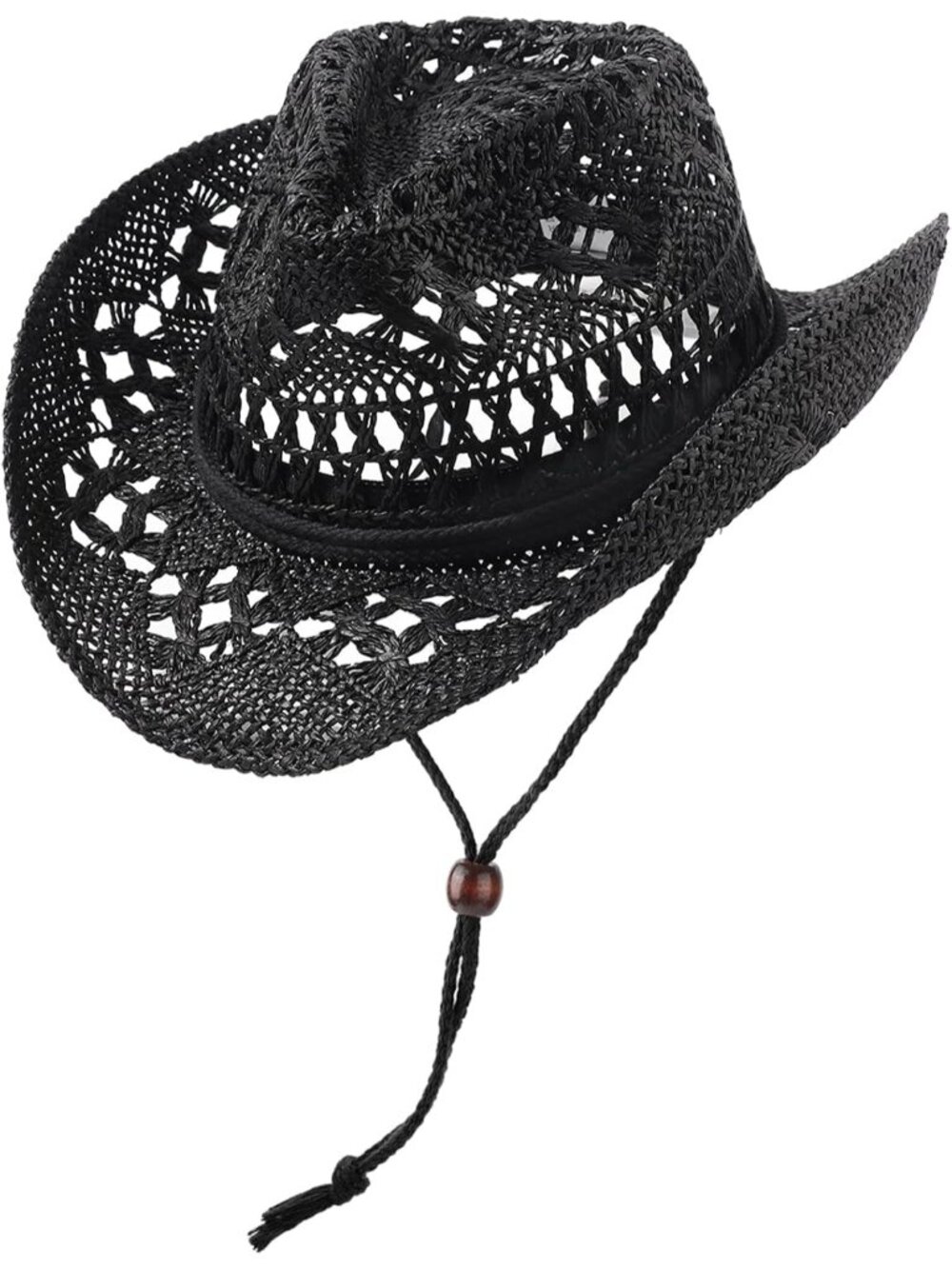 Unisex Hollowed Black Straw Beach Shapeable Brim Cowboy Western Cowgirl Hat